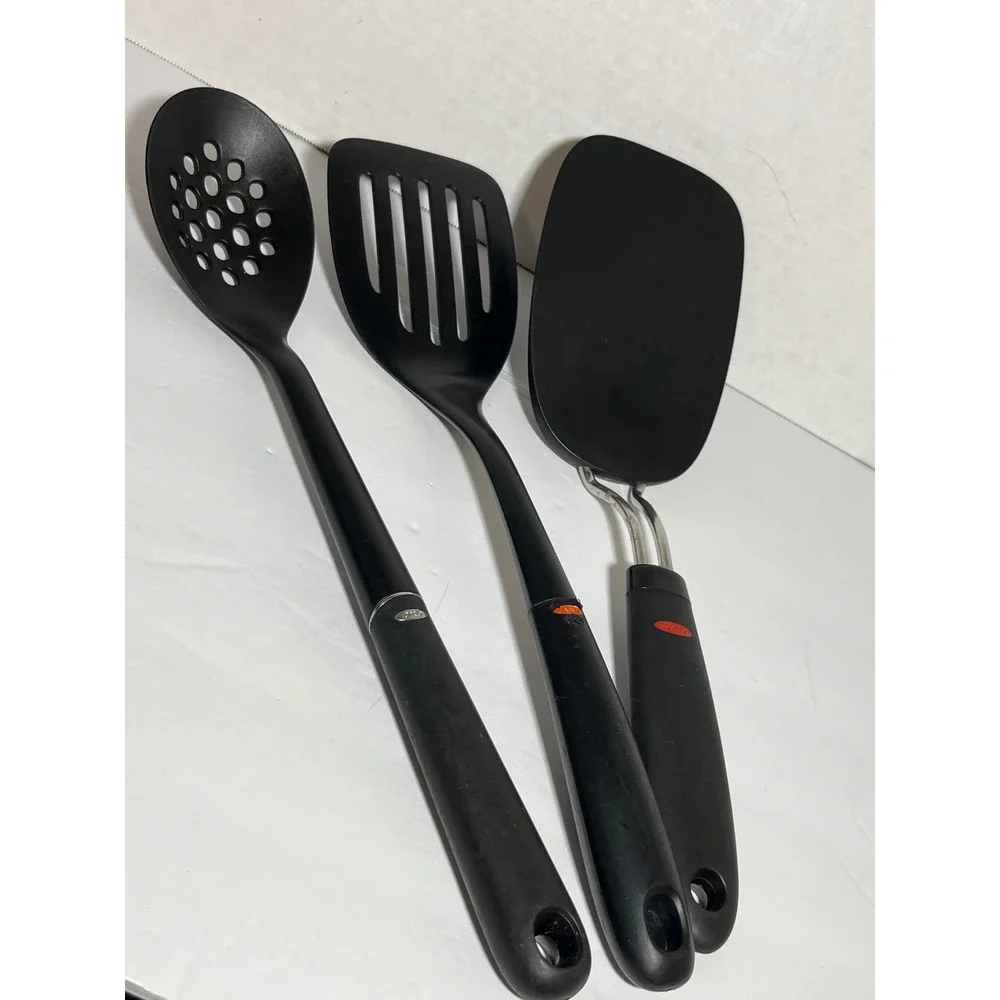 OXO Good Grips 3 Piece Kitchen‎ Utensil Set Black Nylon Spatula Turner Spoon